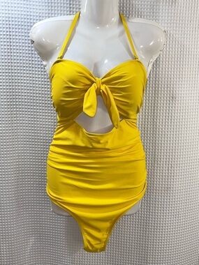 Tempt Me ladies Yellow Tie-Front One-Piece Swimsuit size XXL